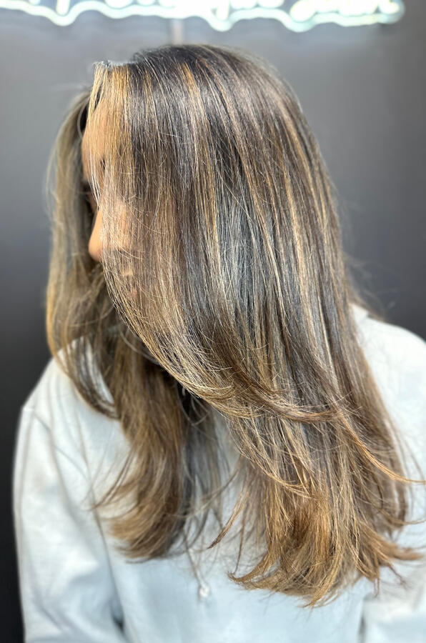 Caramel balayage, warm blonde, warm balayage, high contrast balayage, highlights, Euless hairstylist, Euless salon, Bedford hairstylist, balayage specialist